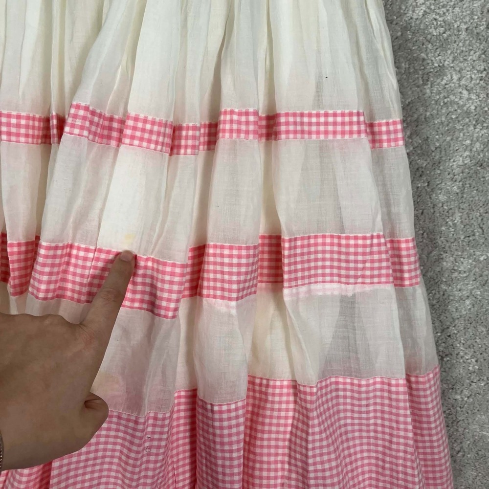 Vintage 50s Pink Gingham Organza Fit and Flare Dress White Sleeveless Midi - Picture 13 of 16